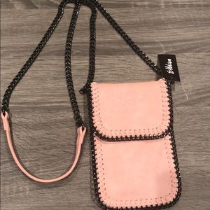 NWT Faux leather cross body with chain ,  pink